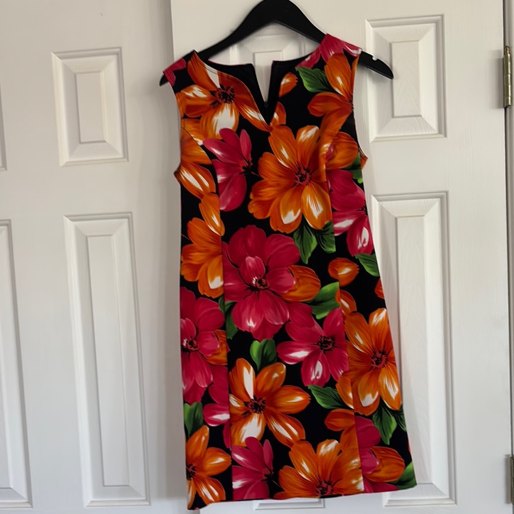 Floral Sleeveless Dress - Black, Orange, Pink